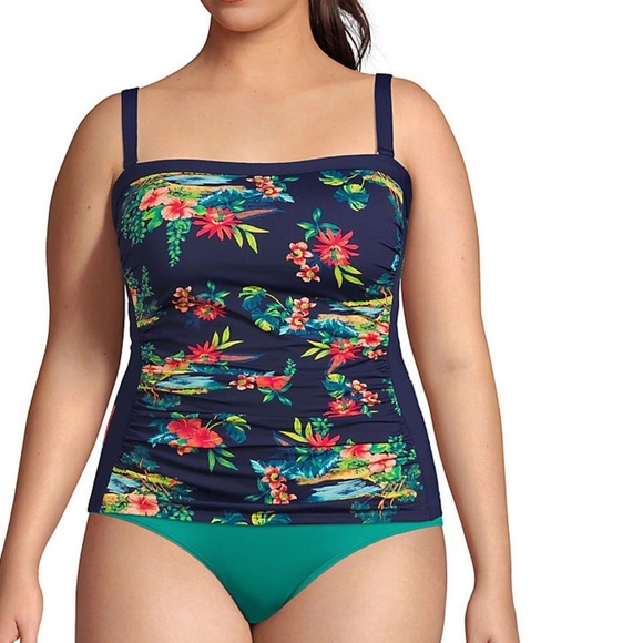 New Women's Plus Size Chlorine Resistant Bandeau Tankini Swimsuit Top - Picture 4 of 6